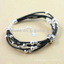 Black leather chain bracelets 925 silver jewelry bracelets